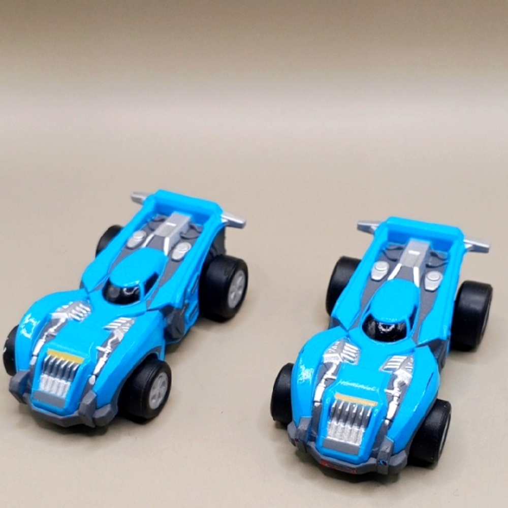 Blue and Gray Toy Race Cars with Sleek Design